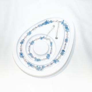 Glacier Blue Natural Gemstone & Pearl Jewelry Set – Necklace & Bracelet