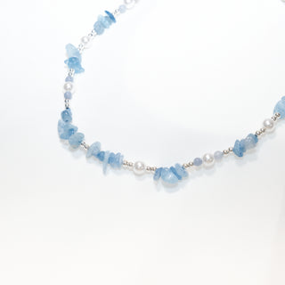 Glacier Blue Natural Gemstone & Pearl Jewelry Set – Necklace & Bracelet