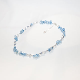 Glacier Blue Natural Gemstone & Pearl Jewelry Set – Necklace & Bracelet