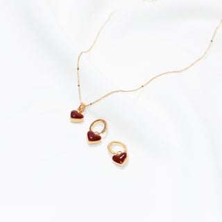 Double-Sided Red & White Shell Heart Necklace or Earrings with CZ, Gold Tone