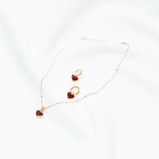 Double-Sided Red & White Shell Heart Necklace or Earrings with CZ, Gold Tone