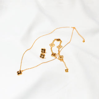 Sunset Glow Brown Clover Necklace, Stud Earrings & Bracelet