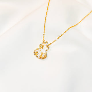 Gold-Plated CZ Floral Gourd Necklace & Stud Earrings Set