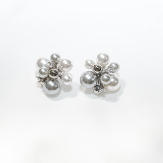 Adjustable Long Necklace & Stud Earrings in Sterling Silver-Pearl Cluster Jewelry Set