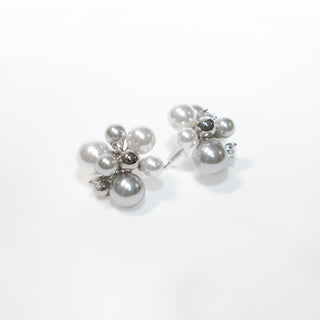 Adjustable Long Necklace & Stud Earrings in Sterling Silver-Pearl Cluster Jewelry Set