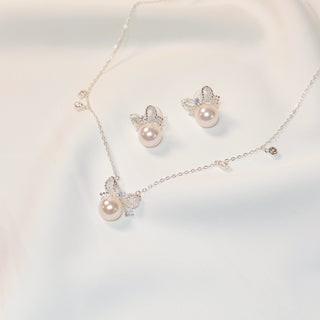 Blush Pink Pearl Bow Necklace & Stud Earrings | Prue White