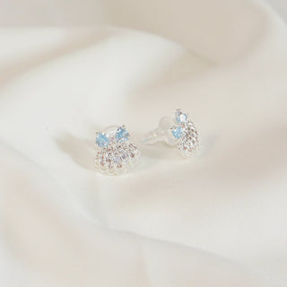 Blue CZ Bow Seashell Earrings & Necklace