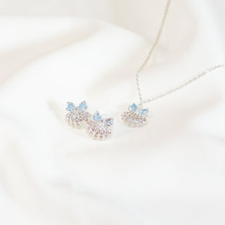 Blue CZ Bow Seashell Earrings & Necklace