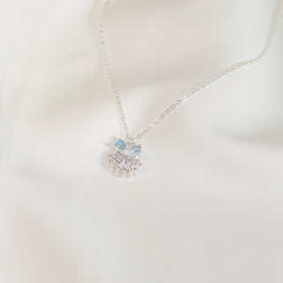 Blue CZ Bow Seashell Earrings & Necklace
