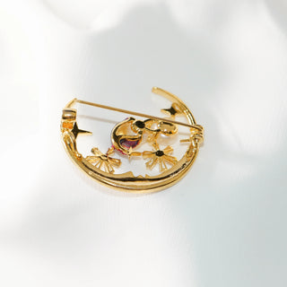 Gold Plated Moon & Snowflake Brooch with Freshwater Pearls
