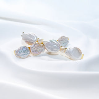 Freshwater Baroque Pearl Hair Barrette, Iridescent Gold Clip (4 Pearls, Optional Spacer)