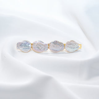 Freshwater Baroque Pearl Hair Barrette, Iridescent Gold Clip (4 Pearls, Optional Spacer)