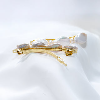 Freshwater Baroque Pearl Hair Barrette, Iridescent Gold Clip (4 Pearls, Optional Spacer)