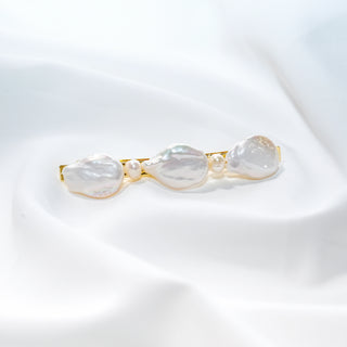 Freshwater Baroque Pearl Hair Barrette, Iridescent Gold Clip (4 Pearls, Optional Spacer)