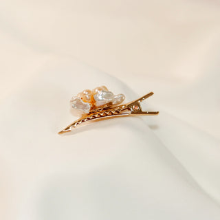 Peach Pearl Cluster Freshwater Baroque Flower Hair Clip