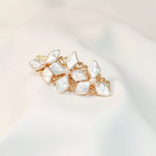 Freshwater Baroque Pearl Floral Gold-Tone Hair Barrette