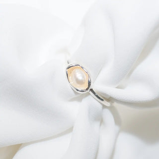 Minimalist Freshwater Pearl Open Ring –  Silver Adjustable Ring