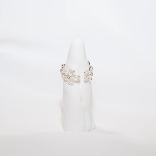 Open Ring with Floral Design – Silver Plated