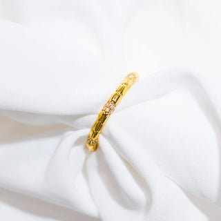 Golden Bamboo Ring – Gold-Plated with Zirconia Stones