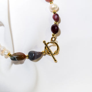 Pearl & Brown Stone Bracelet with OT Clasp