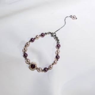 Amethyst CZ & Pearl Slide Bracelet in Silver
