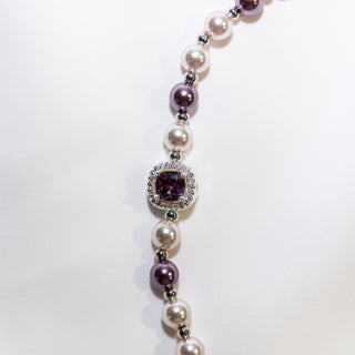 Amethyst CZ & Pearl Slide Bracelet in Silver