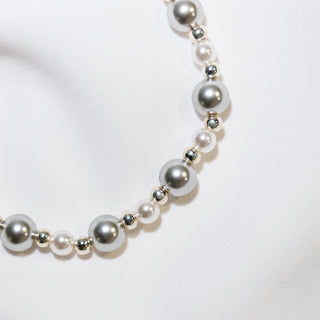 Gray & White Pearl Beaded Stretch Bracelet with Sterling Silver Accents