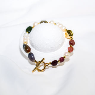 Pearl & Brown Stone Bracelet with OT Clasp