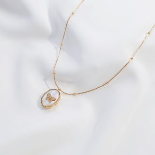 Gold Butterfly Locket Necklace  | Mother of Pearl Pendant with Photo Insert