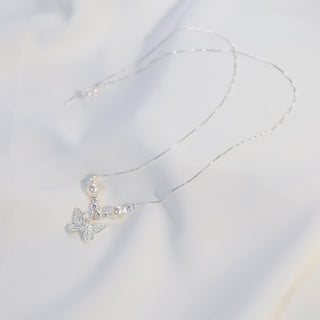 S925 Sterling Silver Butterfly Necklace with Pearls & Chain