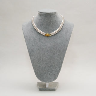 Double Strand Pearl Necklace with Vintage Gold Clasp