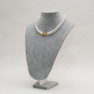 Double Strand Pearl Necklace with Vintage Gold Clasp