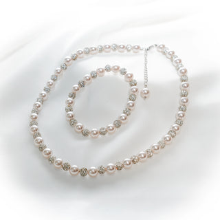 Romantic Pearl & Zircon Necklace Bracelet Set