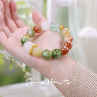 Golden Rutilated Quartz & White Phantom Gemstone Bracelet
